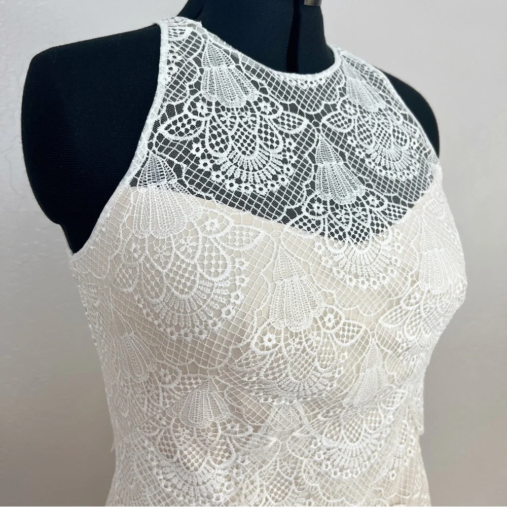 TADASHI SHOJI Women’s Size 16 Ivory Sleeveless Caye Racer Neck Lace Wedding Gown - Picture 4 of 13